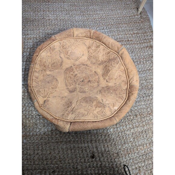 Tan Moroccan Leather Pouf Form Only Handmade Ottoman Footstool Leather - Picture 1 of 14